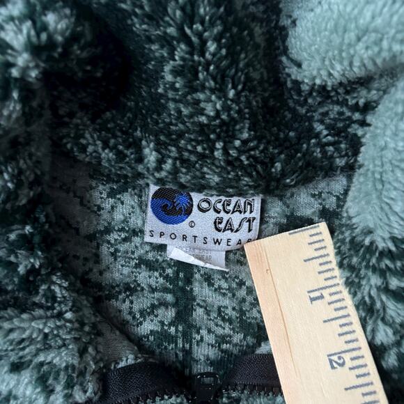 Ocean East M Vintage Fleece Zip Up Jacket Green Forest Print 90s Relaxed Fit - Picture 3 of 5